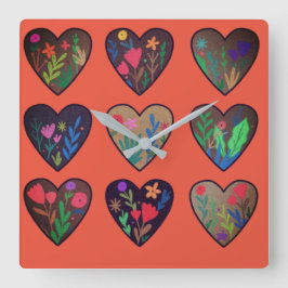 Afrikansk rötter kärlek hjärtan  fyrkantig klocka