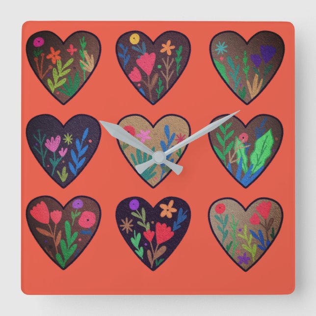 Afrikansk rötter kärlek hjärtan  fyrkantig klocka (Framsida)