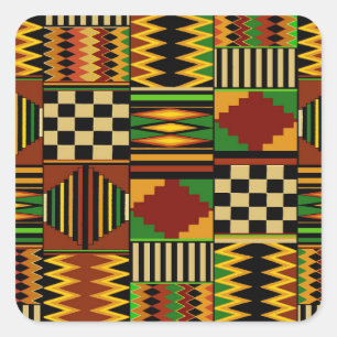 Afrikansk Royal Kente Trasa Design Fyrkantigt Klistermärke