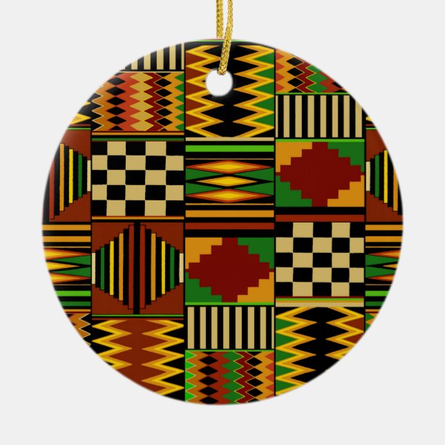 Afrikansk Royal Kente Trasa Design Julgransprydnad Keramik (Framsidan)