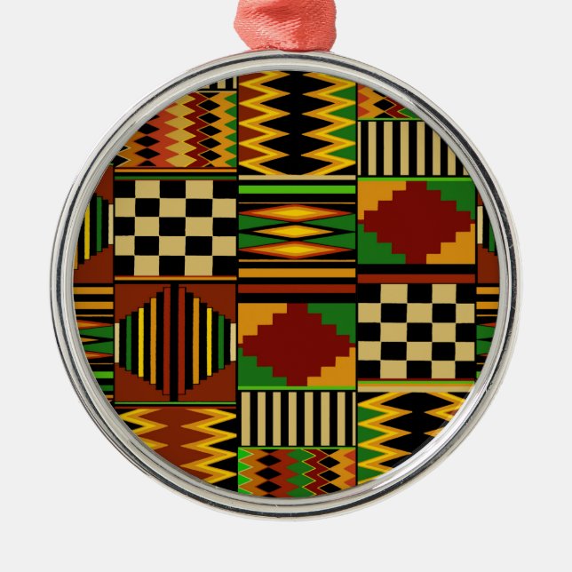 Afrikansk Royal Kente Trasa Design Julgransprydnad Metall (Framsidan)