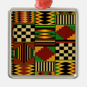 Afrikansk Royal Kente Trasa Design Julgransprydnad Metall