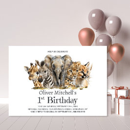 Afrikansk Safari Animals 1:a födelsedag Party Inbjudningar