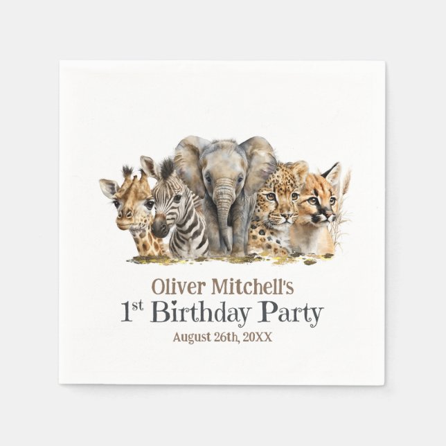 Afrikansk Safari Animals 1:a födelsedag Party Pappersservett (Framsidan)