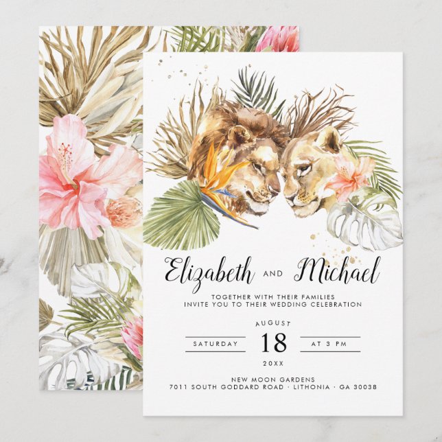 Afrikansk safari Boho Botanical Wedding bjudande Inbjudningar (Fram/baksida)
