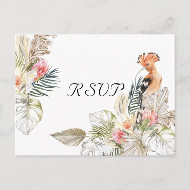 Afrikansk Safari Boho Botanisk Bröllop RSVP Inbjudan Vykort (Framsida)