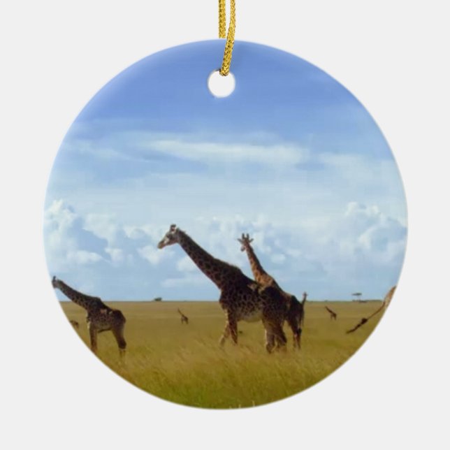 Afrikansk Safari Giraffe: Kenyas nationalpark Julgransprydnad Keramik (Framsidan)