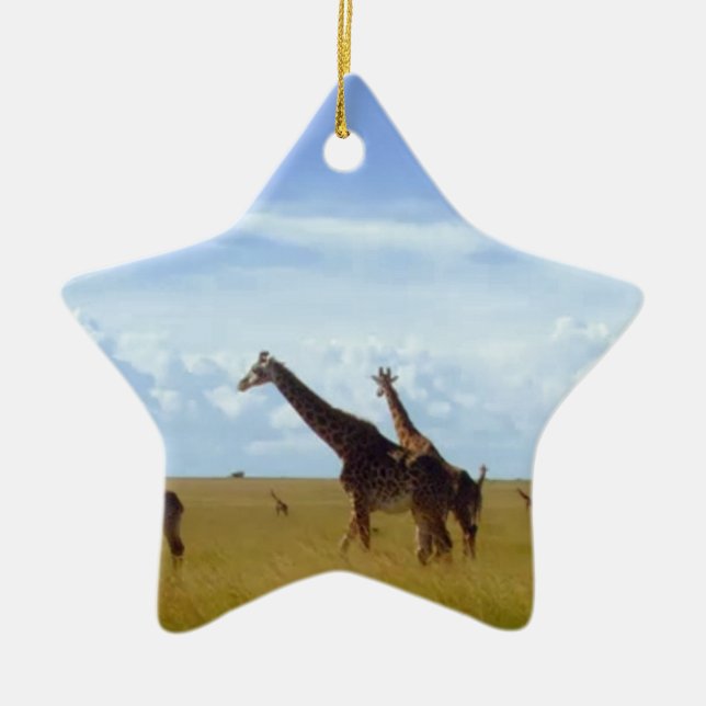 Afrikansk Safari Giraffe: Kenyas nationalpark Julgransprydnad Keramik (Framsidan)