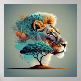 Afrikansk Safari Lejonhuvud Poster
