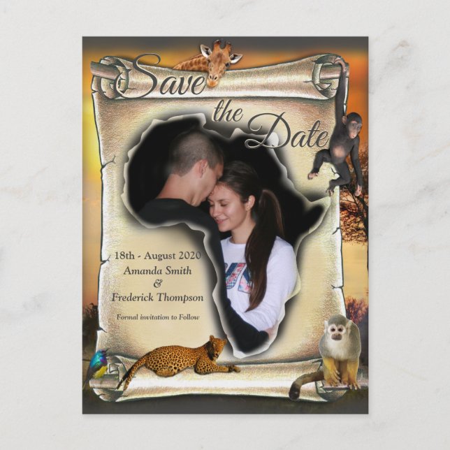Afrikansk Safari Solnedgång Spara datumet Meddelande Vykort (Framsida)