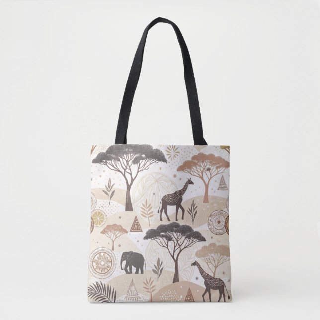 Afrikansk safari-Thated Tote Bag med djur Tygkasse (Framsida)