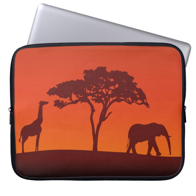 Afrikansk SafariSilhouette - laptop sleeve (Framsidan)