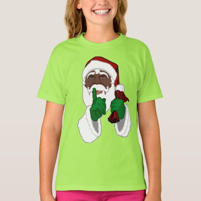 Afrikansk Santa Shirt Girl's Black Santa T-Shirts (Framsida)