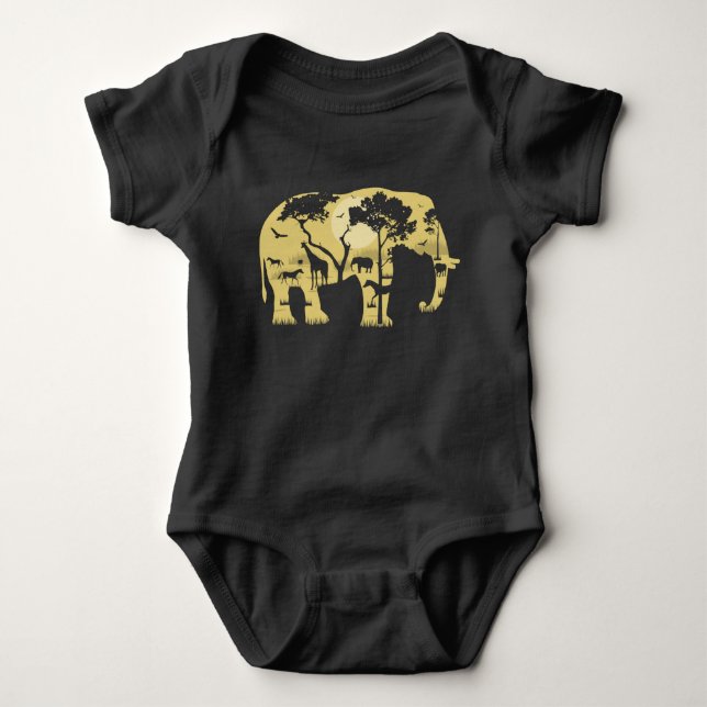 Afrikansk Savanah Elephant Acacia Träd Sunset Nata T Shirt (Framsida)