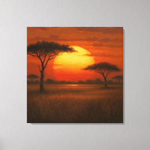 Afrikansk savann - Scenisk illustrationsstil Canvastryck