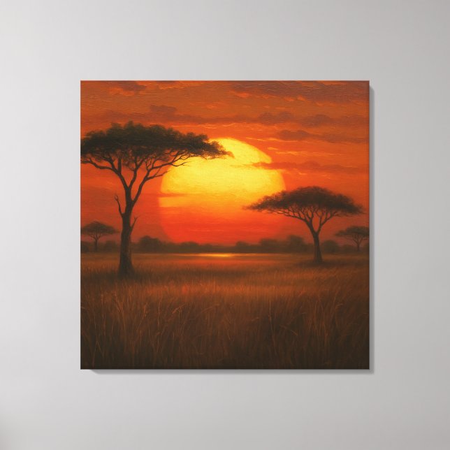 Afrikansk savann - Scenisk illustrationsstil Canvastryck (Framsida)