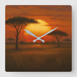 Afrikansk savann - Scenisk illustrationsstil Fyrkantig Klocka