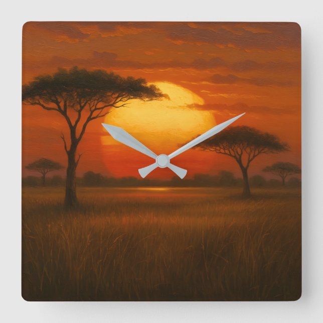 Afrikansk savann - Scenisk illustrationsstil Fyrkantig Klocka (Framsida)