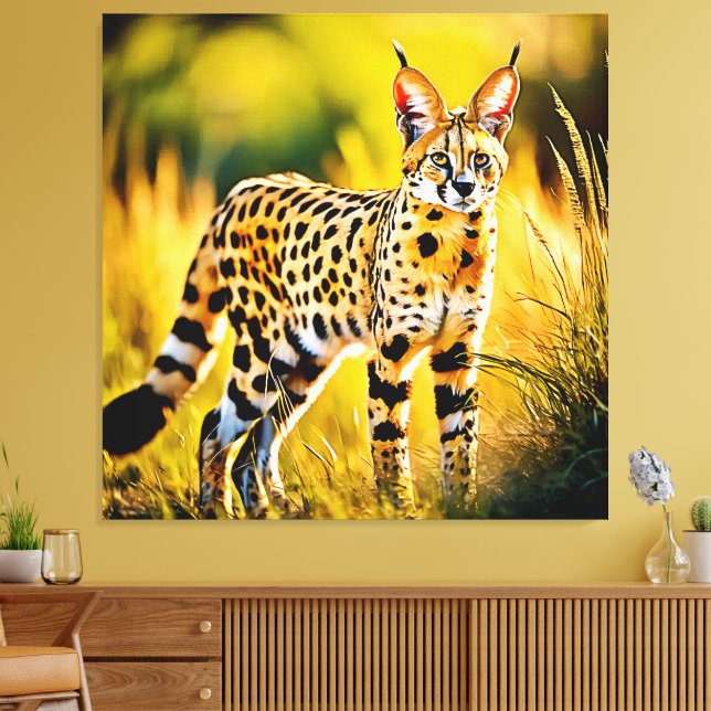 Afrikansk Savannah Serval Cat Canvastryck (Insitu (Vardagsrum))