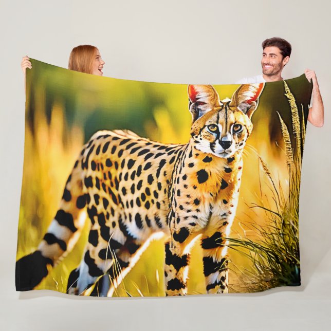 Afrikansk Savannah Serval Cat Fleecefilt (På plats)