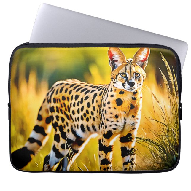Afrikansk Savannah Serval Cat Laptop Fodral (Framsidan)
