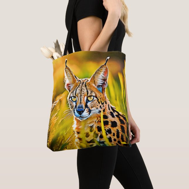 Afrikansk Savannah Serval Vildkatt Utseende Design Tygkasse (Närbild)