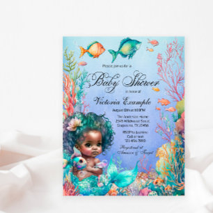 Afrikansk sjöjungfru baby shower inbjudan