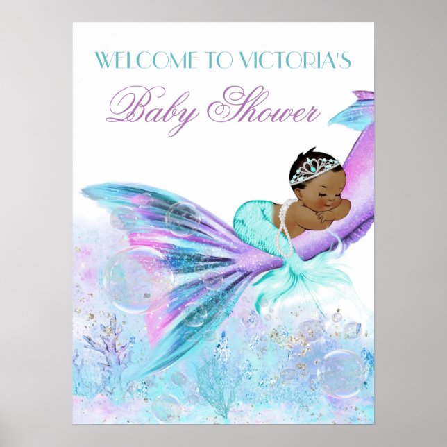 Afrikansk sjöjungfru stjärt baby shower skylt (Framsidan)