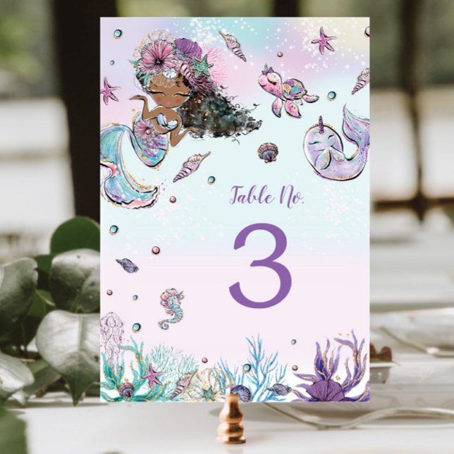 Afrikansk Sjöjungfru under Sea Birthday Baby Showe Bordsnummer (Skapare uppladdad)