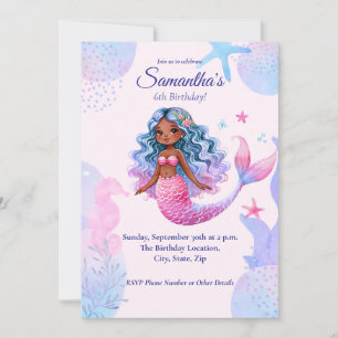 Afrikansk Sjöjungfrus Rosa och Lila Party Inbjudningar