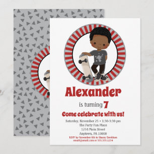 Afrikansk skateboard Boy Birthday Inbjudningar