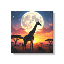 Afrikansk solnedgång Måne Giraff Canvas