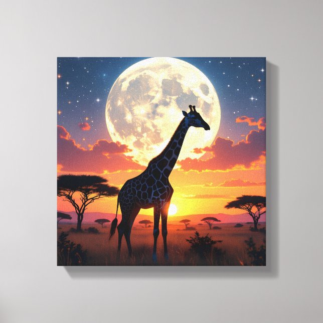 Afrikansk solnedgång Måne Giraff Canvas (Framsida)