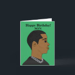 Afrikansk son Birthday-kort Kort<br><div class="desc">Kortet har en ung afrikansk man som bär en svart skjorta. Skicka ett kort till din kära som är relaterat och förmedlar ditt budskap på det sätt du avsåg.</div>