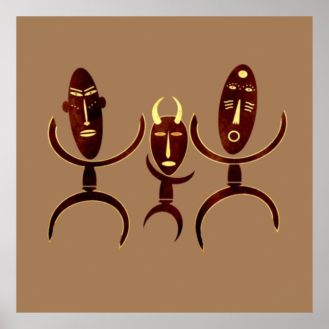 Afrikansk stam dansscen sten som vårdar poster (Framsidan)