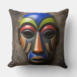 Afrikansk Stam Mask Geometrisk Symbolism Kudde