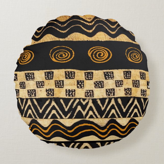 Afrikansk Stam Shaman Design Rund Kudde (Framsidan)