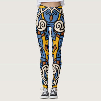 Afrikansk stamfärgad mönster Blue och gult Leggings