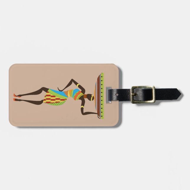 Afrikansk stamkonst Dam med basket Bagagebricka (Horisontell Framsida)