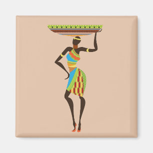 Afrikansk stamkonst Dam med basket Magnet