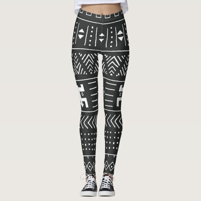 Afrikansk stamkonst: Geometric Black & White Leggings (Framsida)