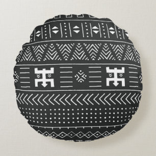 Afrikansk stamkonst: Geometric Black & White Rund Kudde