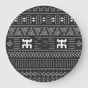 Afrikansk stamkonst: Geometric Black & White Stor Klocka