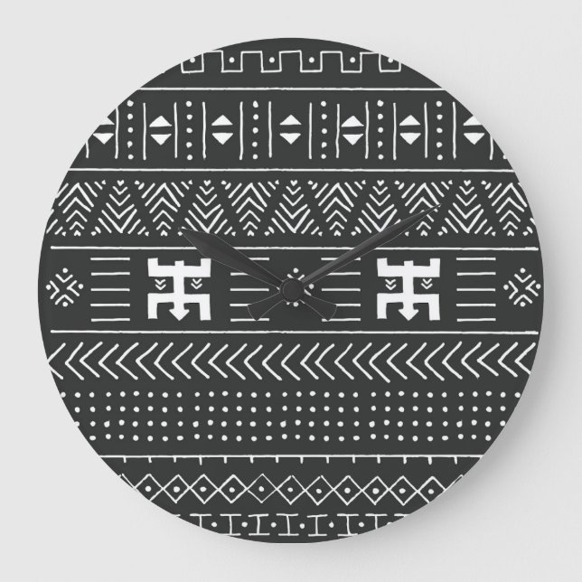 Afrikansk stamkonst: Geometric Black & White Stor Klocka (Framsida)