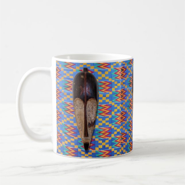 Afrikansk stammask blå Gult Kente Coffee Mugg (Vänster)