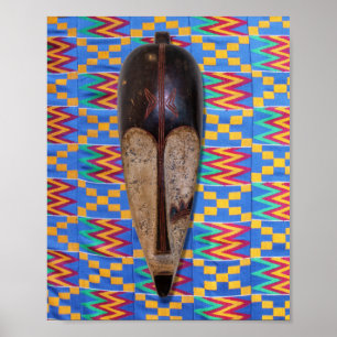Afrikansk stammask blå Gult Orange Kente Poster