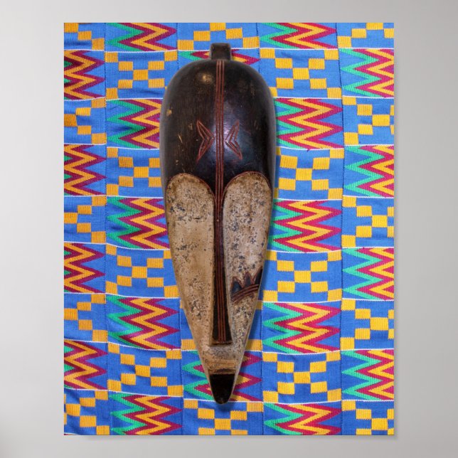 Afrikansk stammask blå Gult Orange Kente Poster (Framsidan)