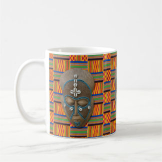 Afrikansk stammask Cowrie Snäcka Orange Grönt Mugg