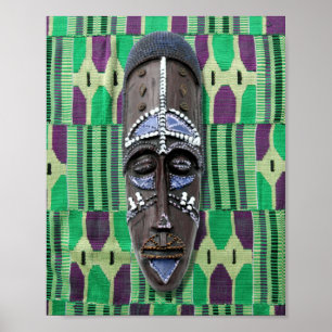 Afrikansk stammask, Grönt Blue Lila Canvas Poster