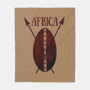 Afrikansk stammestil vintage sköld och spjutfikons fleecefilt